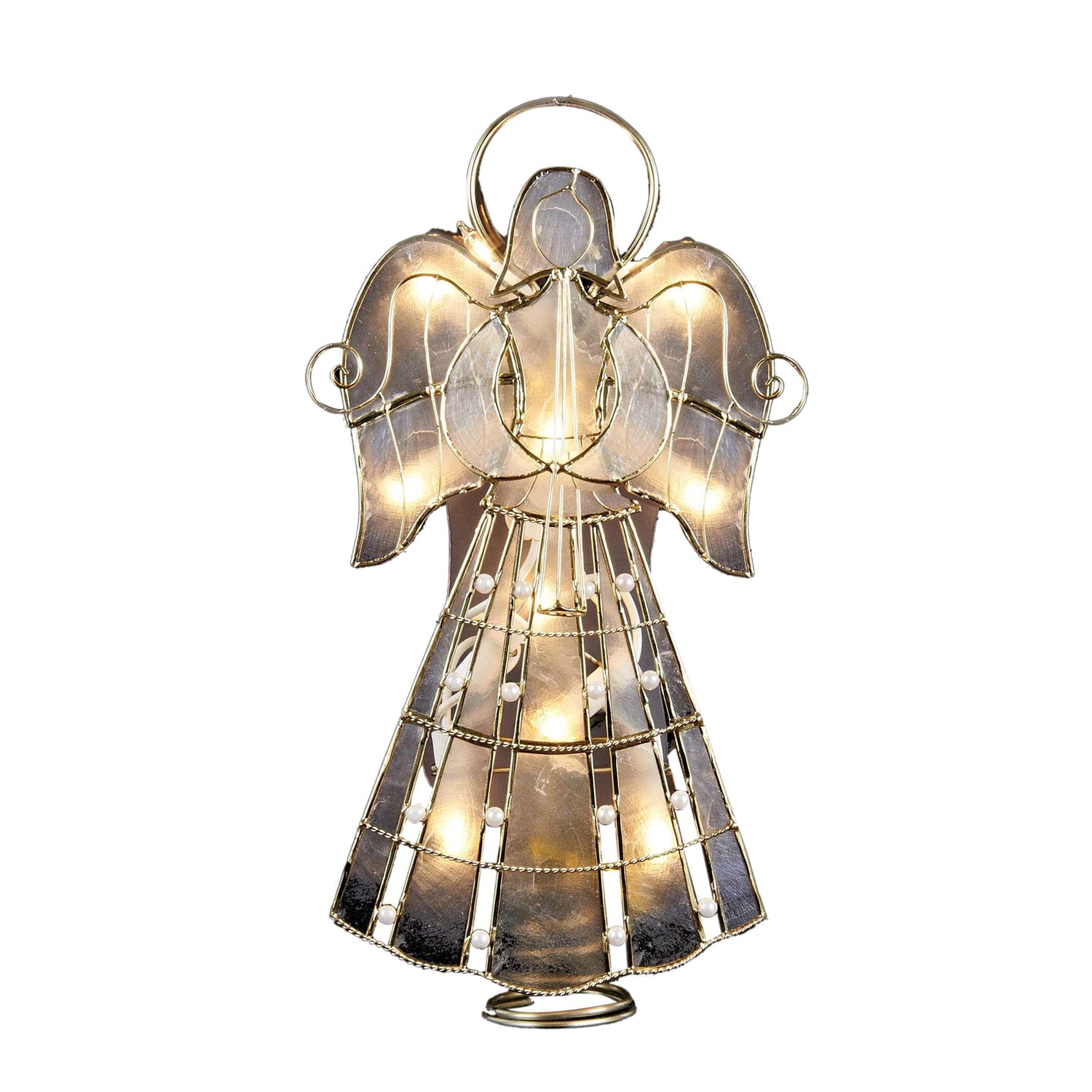 Kurt Adler UL3113 10-Light Capiz Angel Treetop With Vines And Pearls, 9.75-Inch