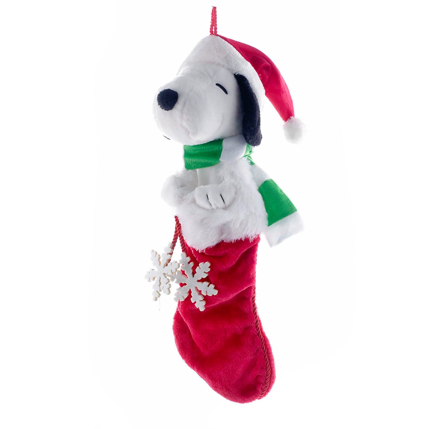 Peanuts Kurt Adler 21-Inch Snoopy Plush Head Stocking with Snowflake Dangles