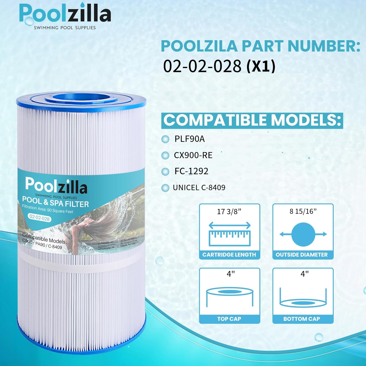 Poolzilla Replacement Pool Filter for PLF90A, Pleatco PA90, Hayward Star Clear Plus C900, Hayward CX900-RE, Unicel C-8409, Sta-Rite PXC95