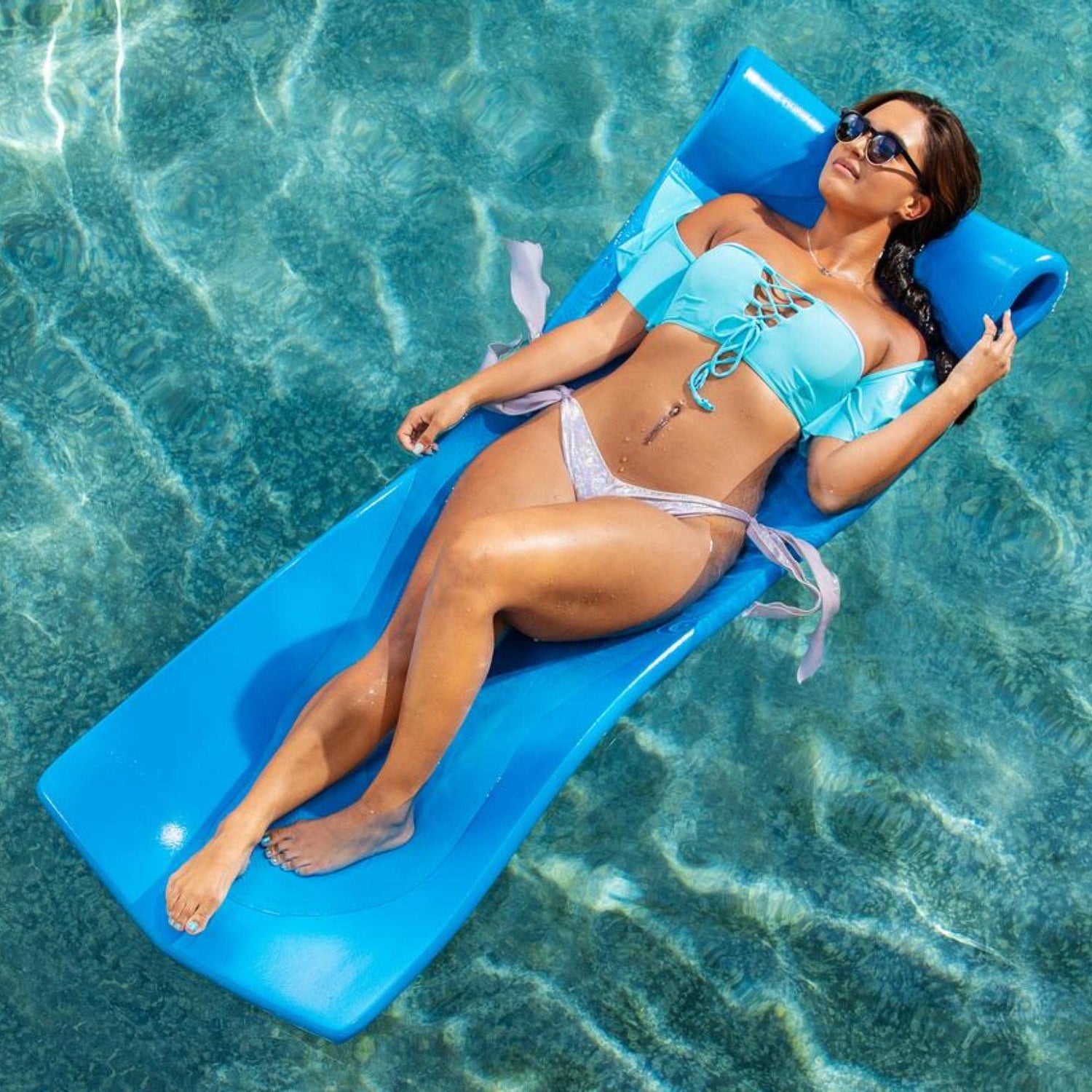 TRC Recreation, 2022 Splash Pool Foam Raft Lounger with Pillow Headrest, Comfortable Luxury Float for Swimming Pools and Lakes - 70’’ Length x 26’’ Width x 1.25’’ Thick, Marina Blue (1)