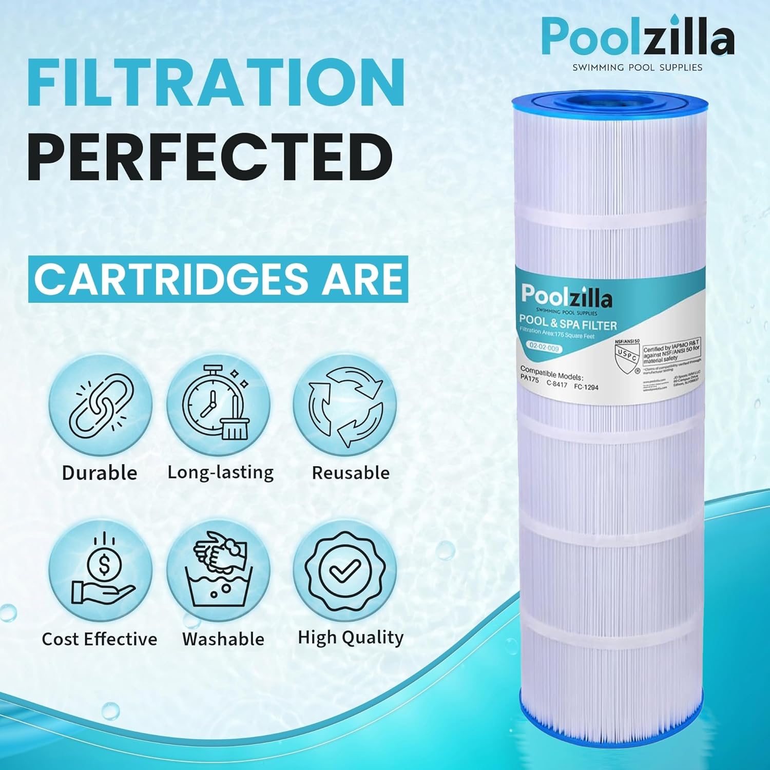 Poolzilla Replacement Pool Filter for PLF175A, Filbur FC-1294, Hayward C1750, CX1750RE, PA175, Unicel C-8417, Waterway PCCF-175