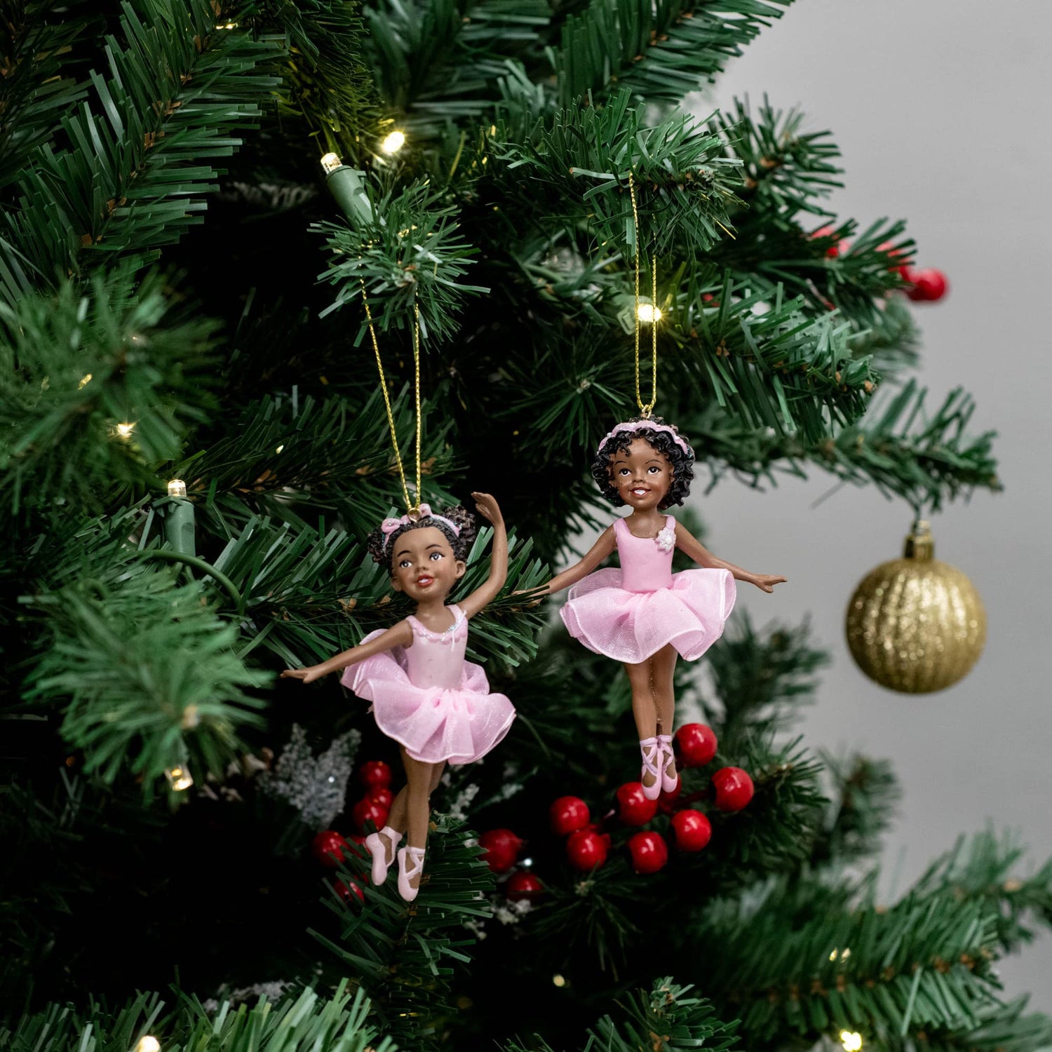 Kurt Adler 2 pc Set - Black Ballerina Girl on Toes Ornament 4 3/8 in