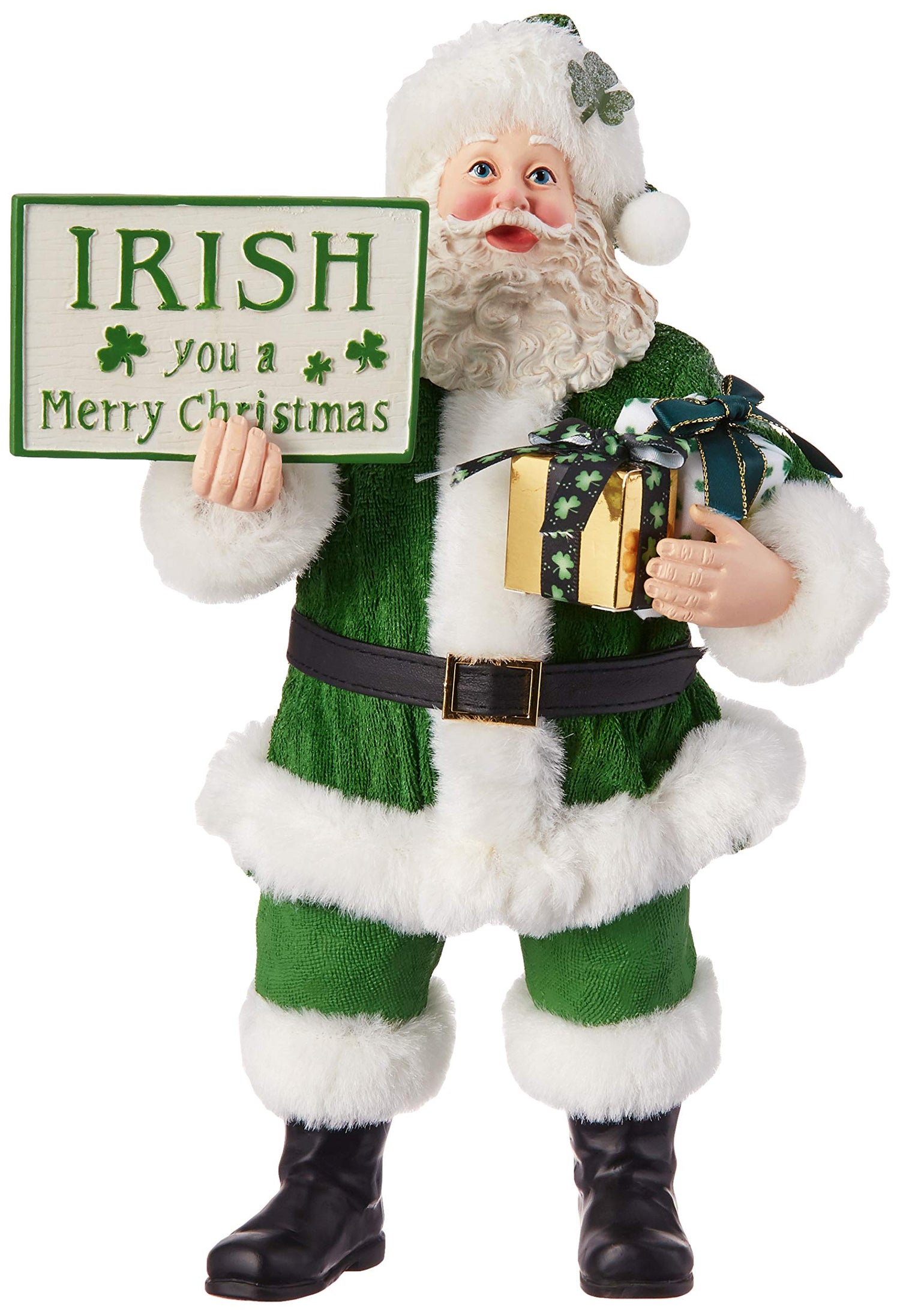 Kurt S. Adler 10.5-Inch Fabrich‚ Musical Irish Gift Box and Sign Santa, Multi