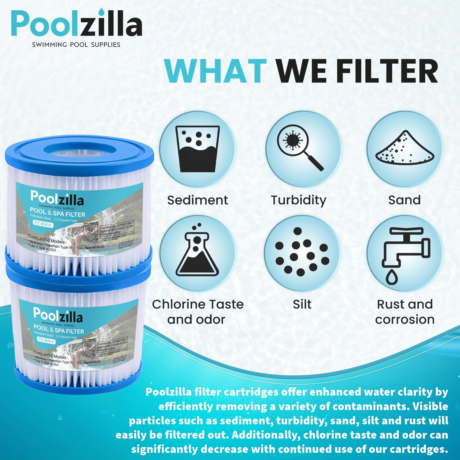 Poolzilla  Spa Filter Cartridge | Bestway Type VI, 29001E, Coleman SaluSpa 90352E, 58323E, 58323, 58324,SUNSET FILTERS VI