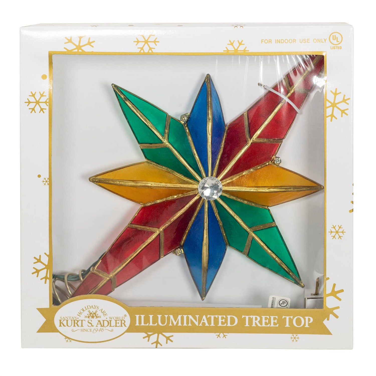 Kurt Adler 10-Light Multicolored Capiz Bethlehem Star Treetop with Gem Center