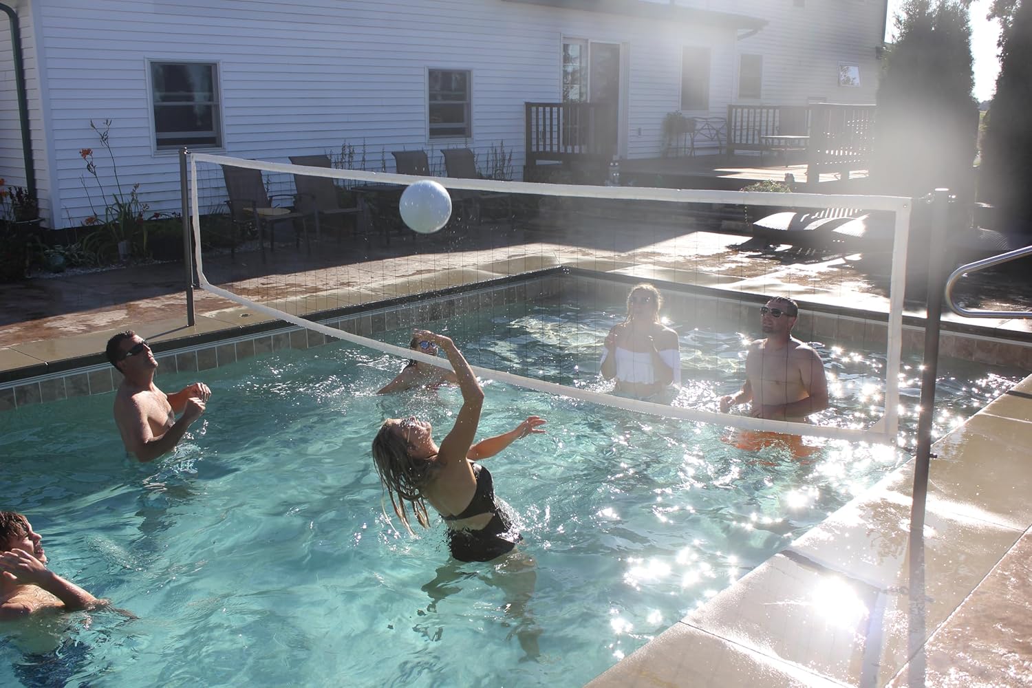 Global Pool Products 20' Stainless Steel Volleyball Set - Includes Ball and Net - for Inground Swimming Pools