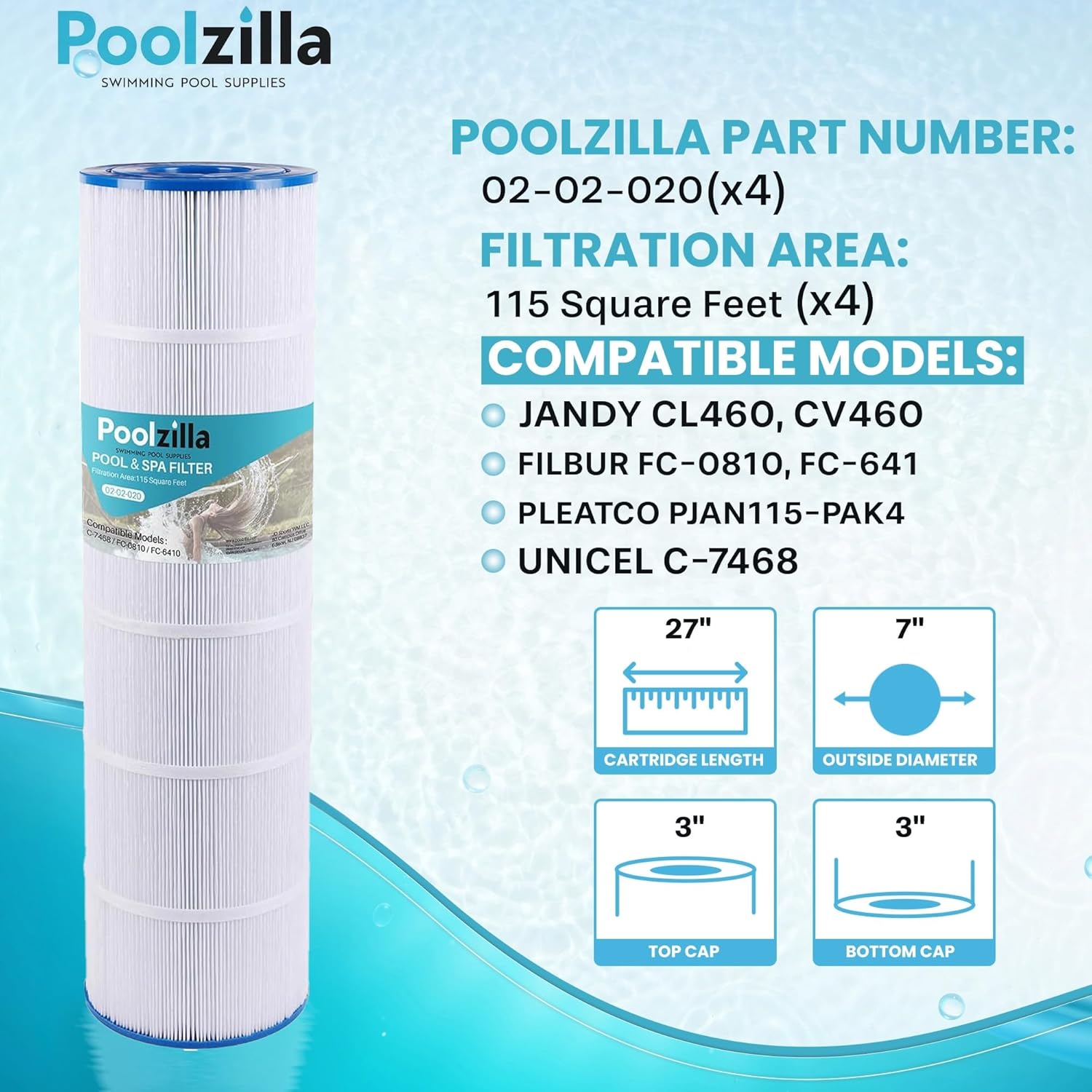 Poolzilla Replacement Pool Filter for Unicel C-7468, Jandy CL 460, CV460, PJAN115, FC-0810, Excel Filters XLS-705, FC-641, Aladdin 21501