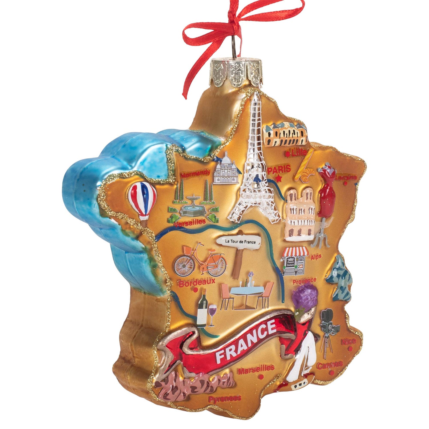 4.75-Inch France Map Glass Ornament