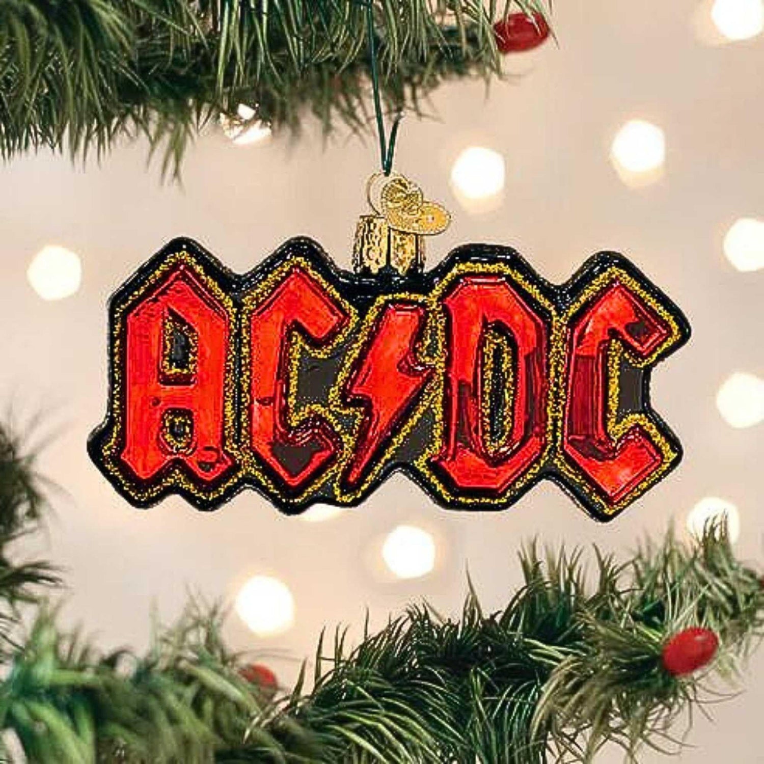 Old World Christmas AC/DC Band Logo Glass Blown Ornament for Christmas Tree, Handcrafted Holiday Decoration, Music Collection