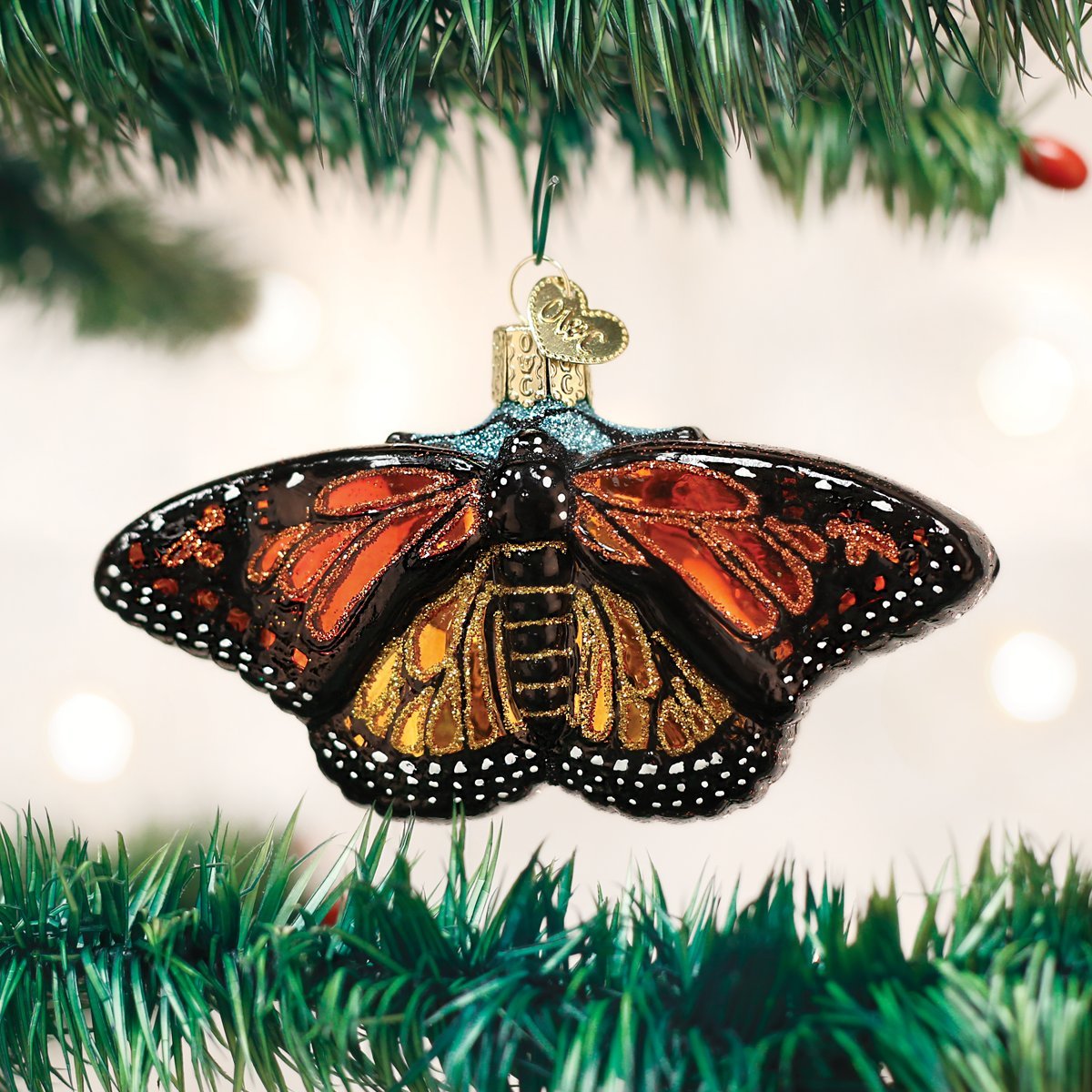 Old World Christmas Monarch Butterfly Glass Blown Ornament for Christmas Tree, Handcrafted Holiday Decoration, Insect Collection