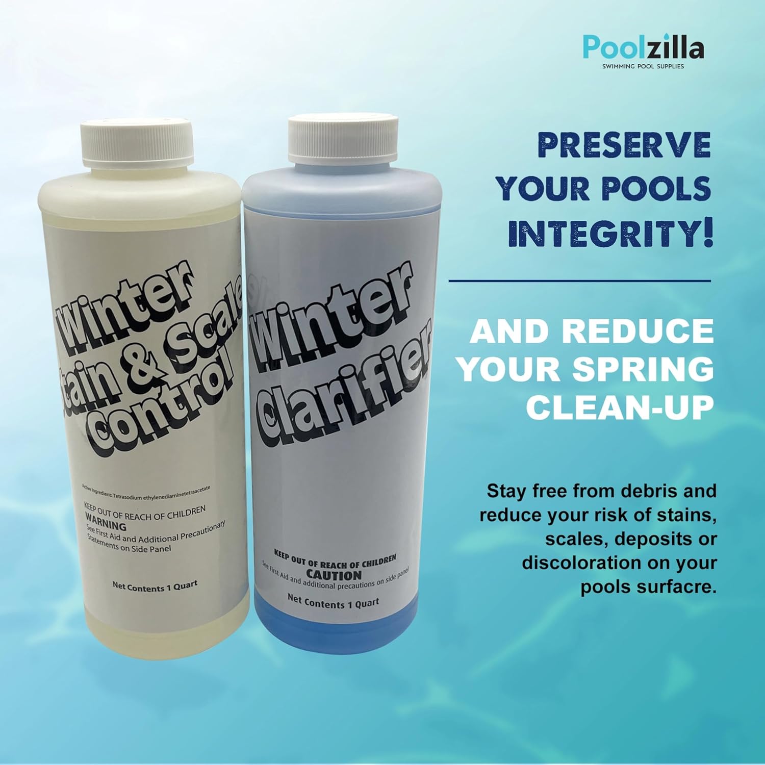 Poolzilla 24,000 Gallon Winterizing Kit, Includes 1 Qt. Winter Clarifier, 1 Qt. Winter Stain & Scale Control, 2 Lbs Winter Oxy Shock, 2 Lbs Winterizer