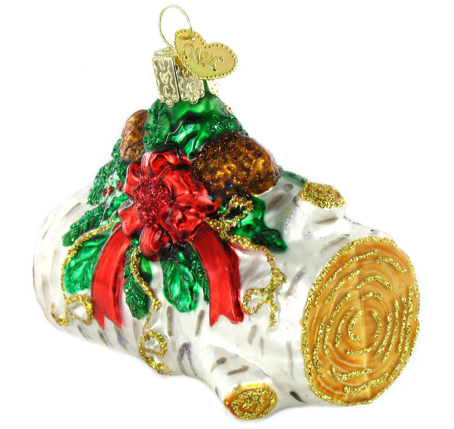 Old World Christmas Yule Log Glass Blown Ornament for Christmas Tree, Handcrafted Holiday Decoration, Holiday Dessert Collection