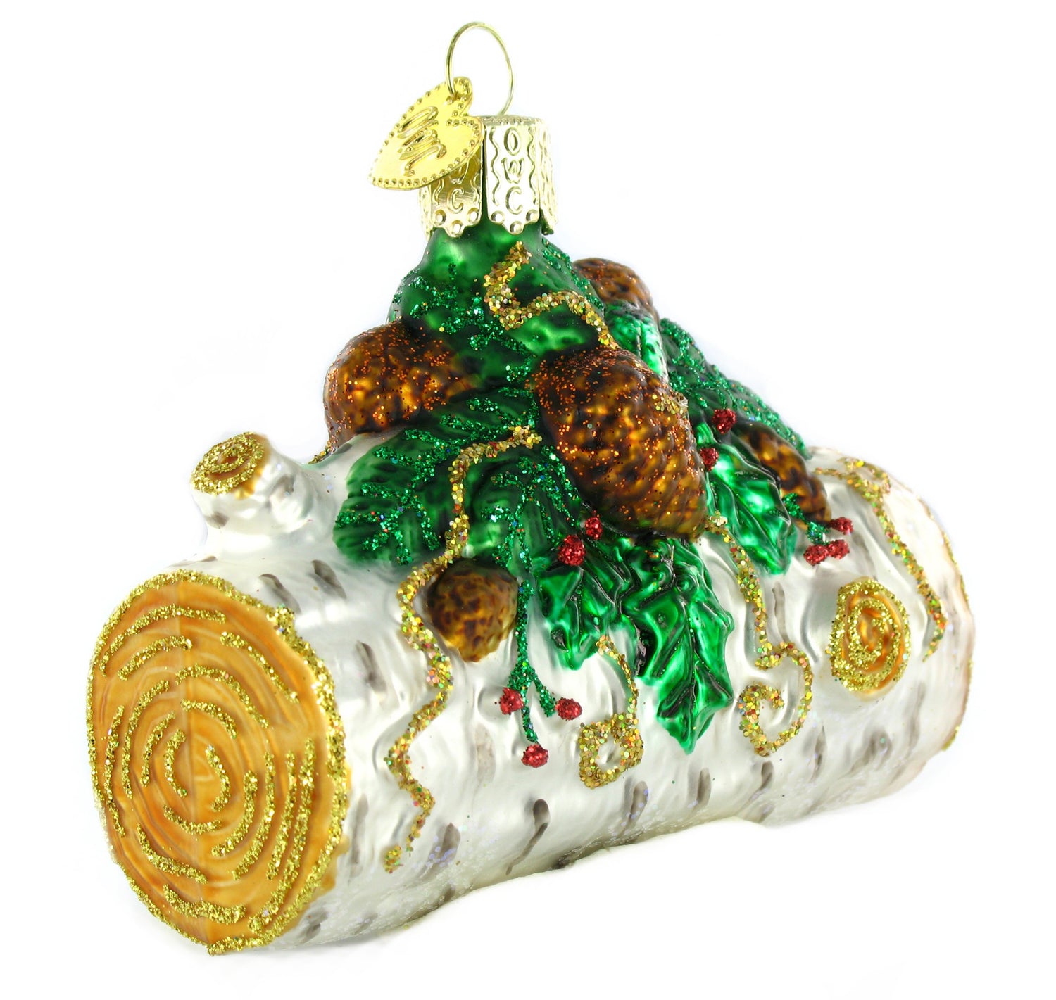 Old World Christmas Yule Log Glass Blown Ornament for Christmas Tree, Handcrafted Holiday Decoration, Holiday Dessert Collection