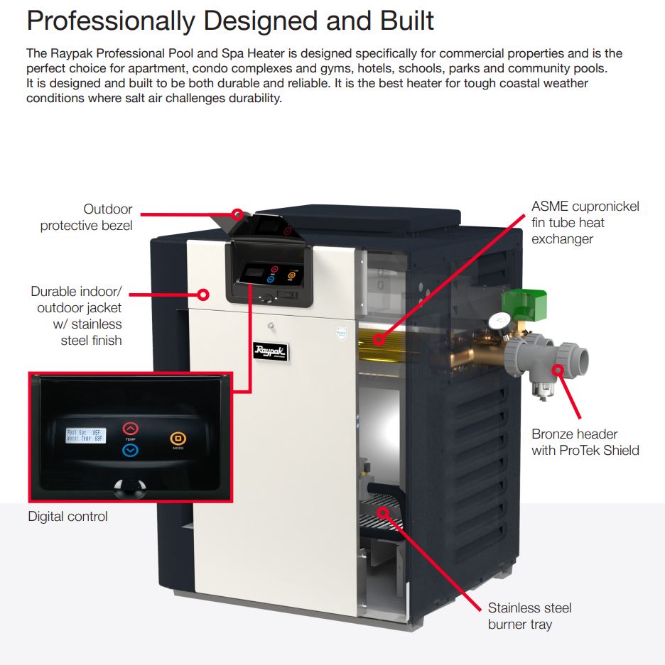 Raypak B-R408-EN-X #50, Professional Series, Digital Cupro-Nickel, ASME, Pool & Spa Heater, 120/240V | 399,000 BTU