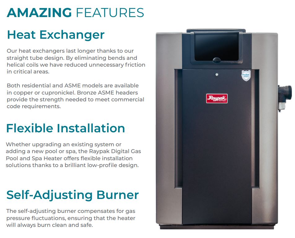 Raypak P-R206A-EN-C #50 Digital Natural Gas Heater | 199.5K BTU | Electronic Ignition, Polymer Headers, Copper Exchanger, 200 lbs | 009216