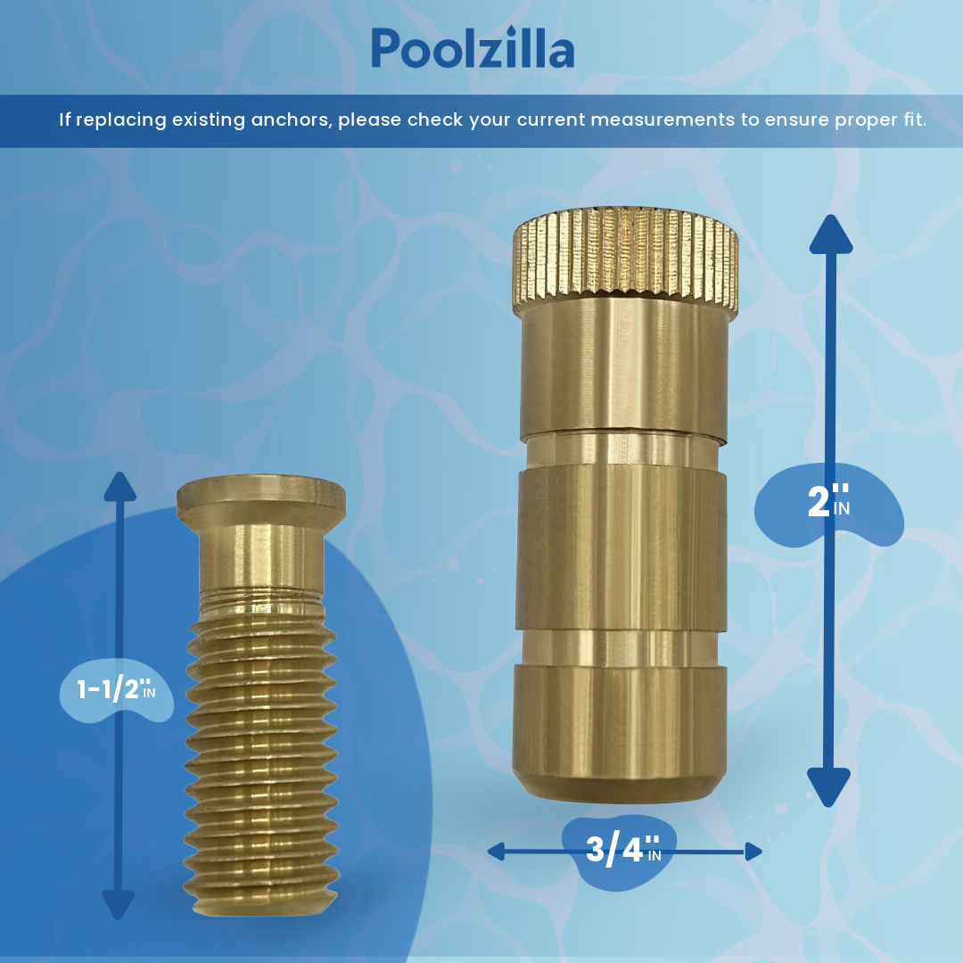 Poolzilla 2'' Pool Safety Cover Brass Extended Anchors for Concrete and Pavers