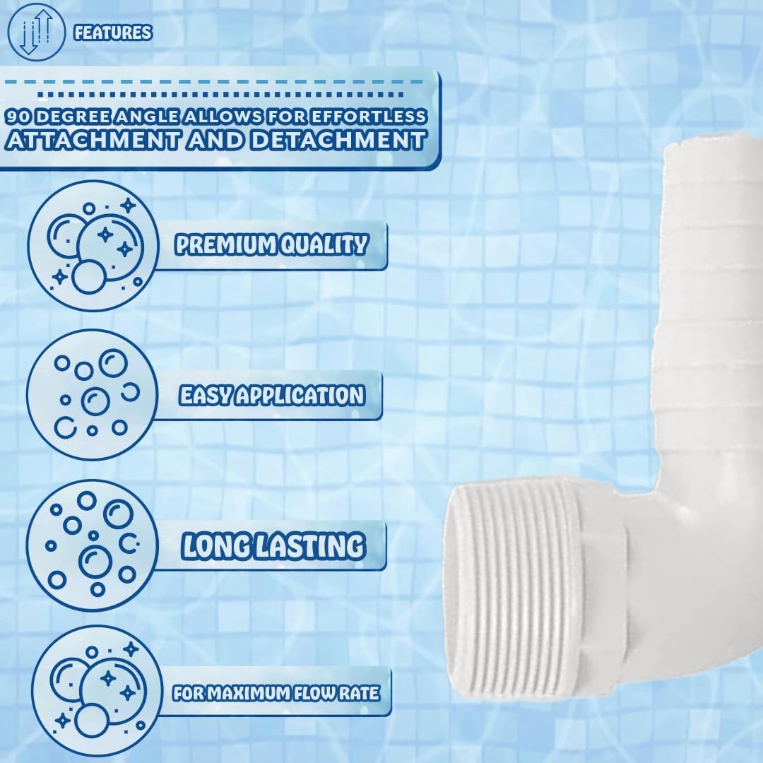 Poolzilla 1 ½” Elbow Adapter for Swimming Pools - Durable PVC - Connector for Pool Filter Hoses - 1 Adapter
