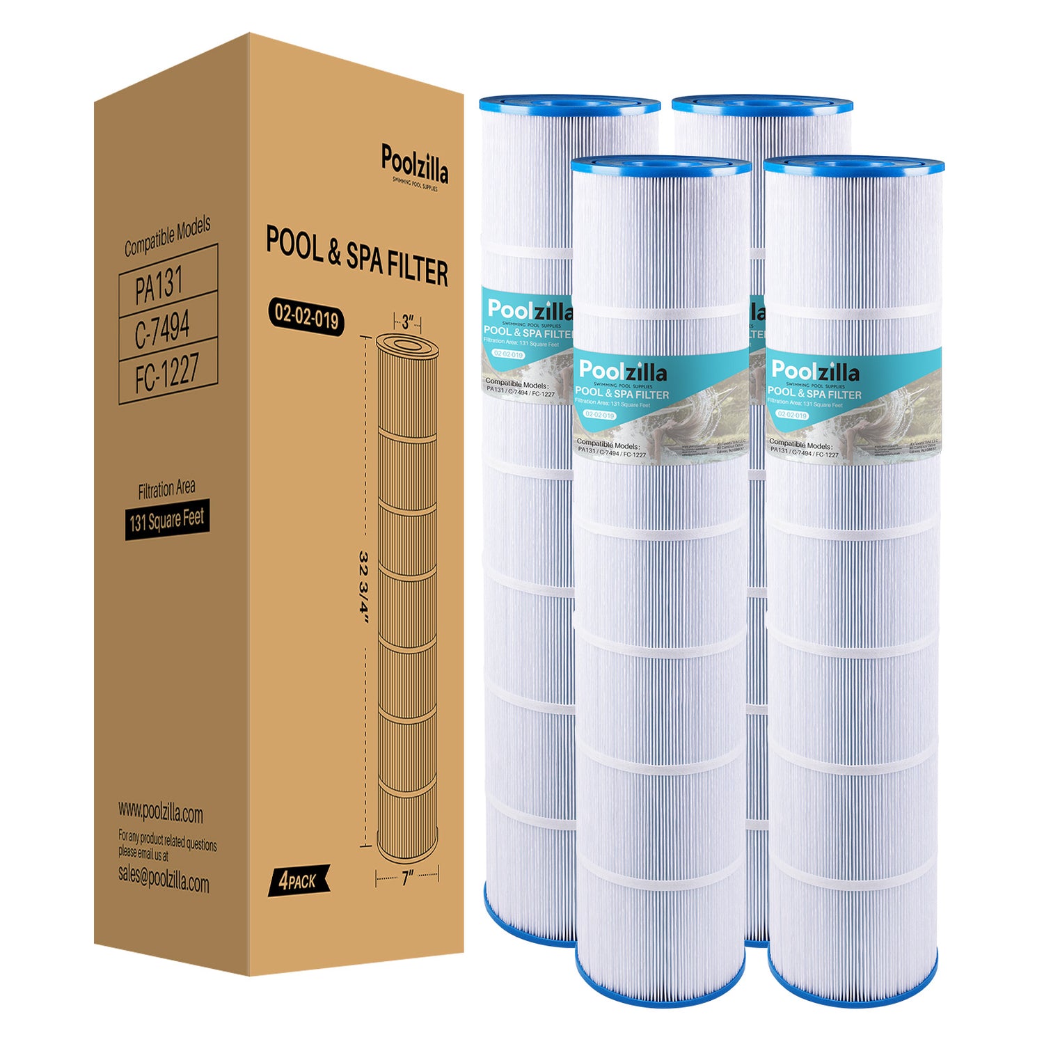 Poolzilla Pool Filter Cartridges, Compatible with PLF131A, Pleatco PA131-PAK4, Hayward CX1280XRE, SwimClear C5020 Unicel C-7494