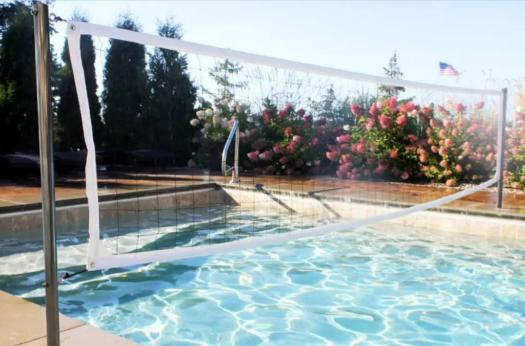 Global Pool Products 16' Stainless Steel Volleyball Set - Includes Ball and Net - for Inground Swimming Pools