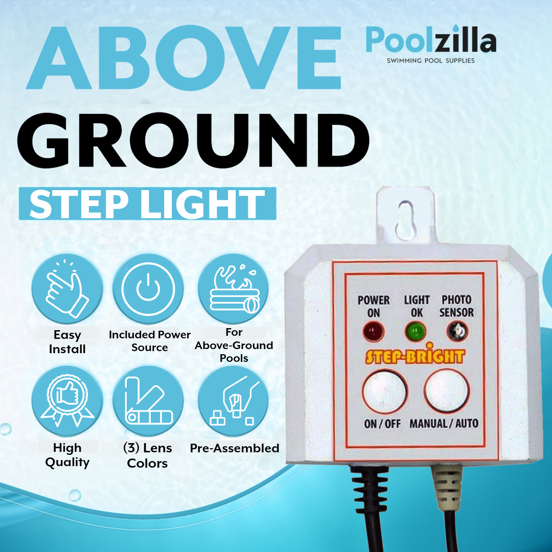 Poolzilla Pool Step Light - (3 Colored Lenses) for Poolzilla Pool Step Ladder and Blue Torrent Antigua Easy Pool Step Ladder