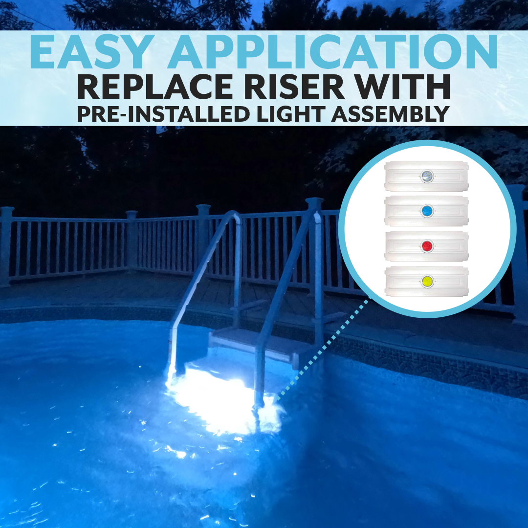 Poolzilla Pool Step Light - (3 Colored Lenses) for Poolzilla Pool Step Ladder and Blue Torrent Antigua Easy Pool Step Ladder