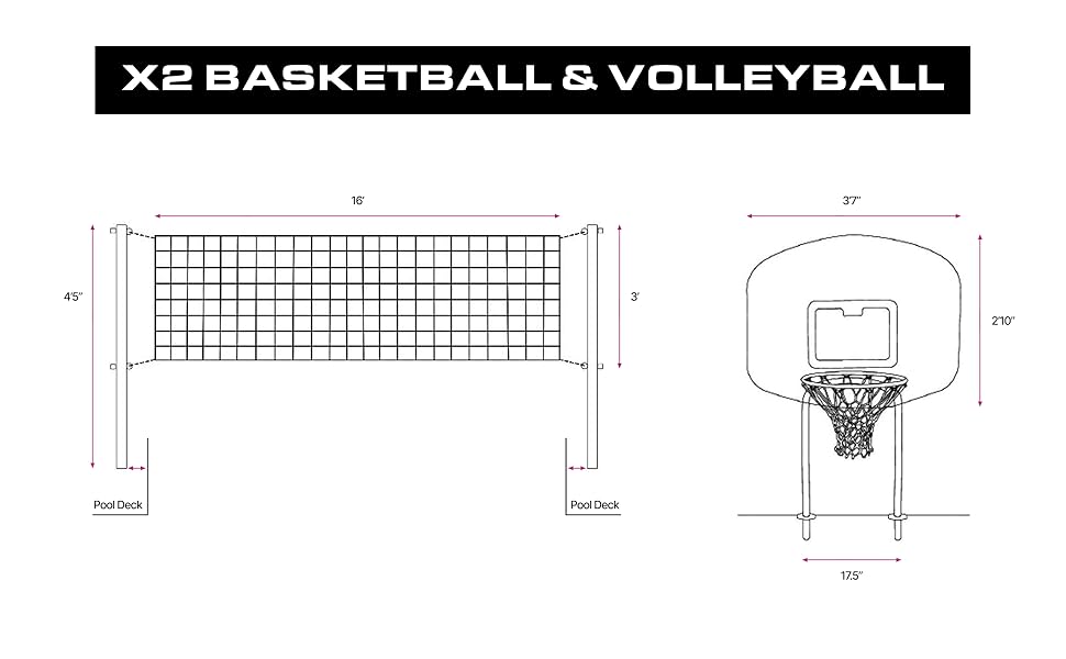 Global Pool Products X2 Basketball/Volleyball Set (16'/20') With Net and Ball, No Anchor