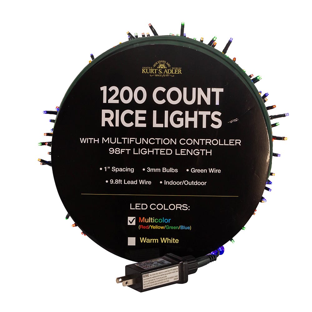 Kurt S. Adler 98' 1,200L Multicolor 3MM LED Multifunction Rice Lights With Green Wire On Spool