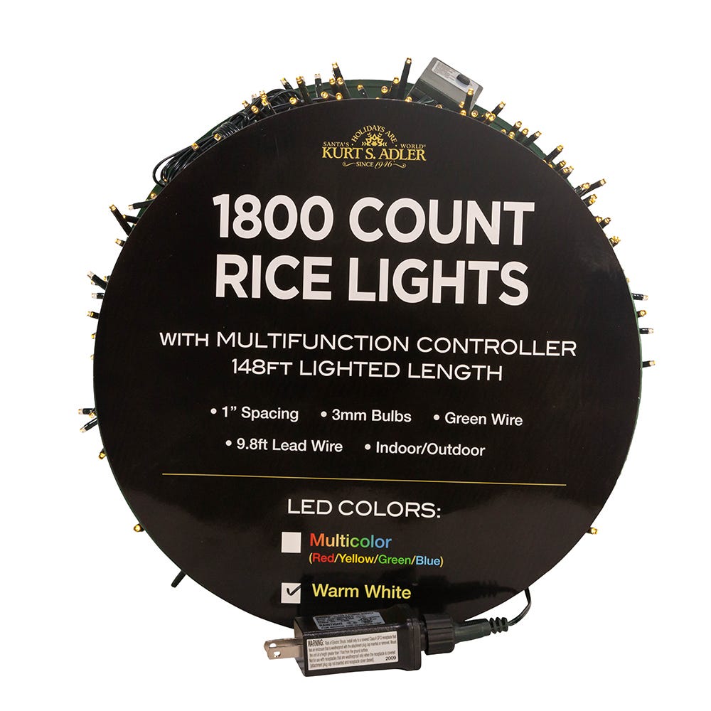 Kurt S. Adler 148' 1,800L Warm White LED Multifunction Rice Lights With Green Wire On Spool