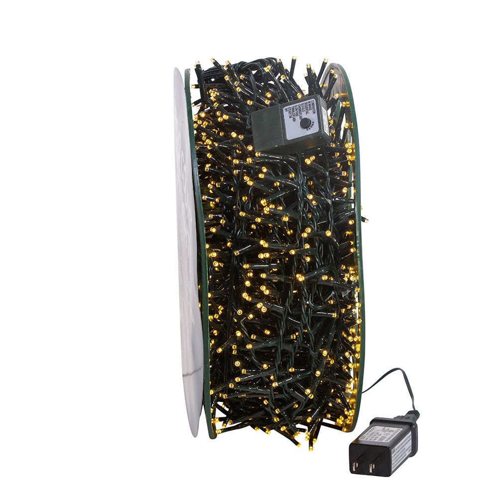 Kurt S. Adler 148' 1,800L Warm White LED Multifunction Rice Lights With Green Wire On Spool