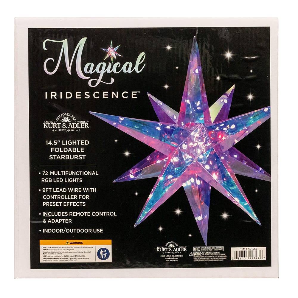 Kurt S. Adler 14.5“ Lighted Magical Iridescence Holographic Foldable Starburst + Remote