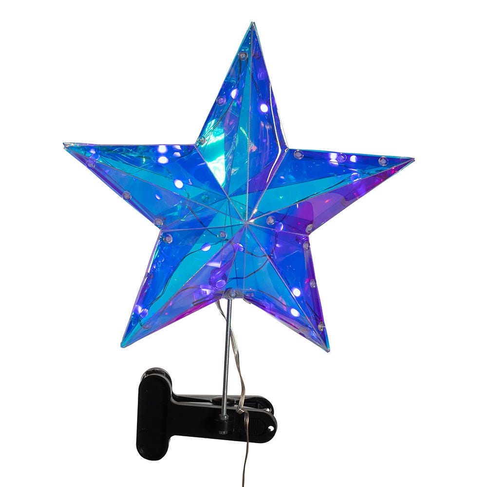 Kurt S. Adler 13.25“ Lighted Magical Iridescence Holographic Star Treetop + Remote