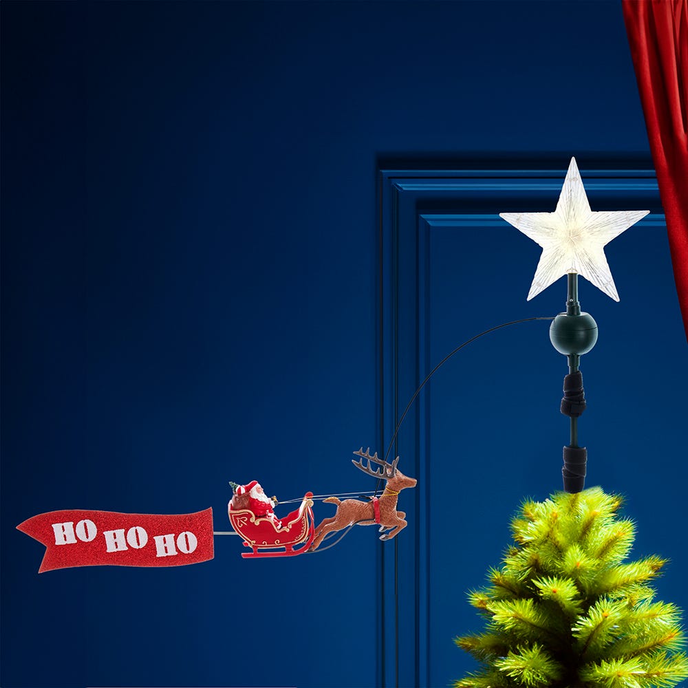 Kurt S. Adler 19.7“ 5L Warm White LED Star With Rotating Santa and Sleigh Treetop