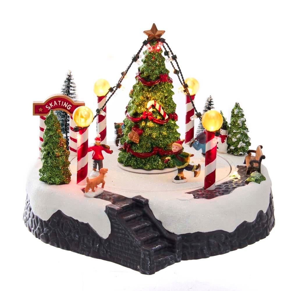 Kurt S. Adler Battery-Operated Musical LED Lighted Ice Rink With Trees Tabletop