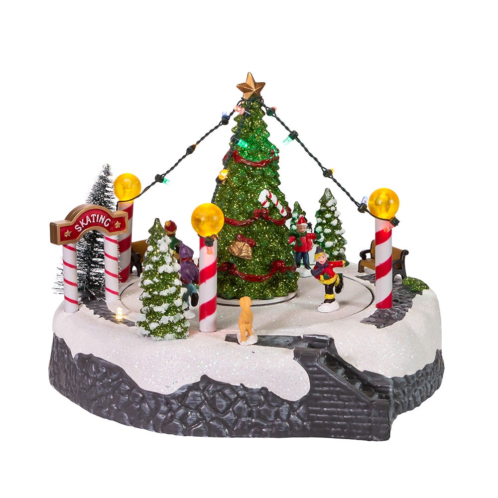 Kurt S. Adler Battery-Operated Musical LED Lighted Ice Rink With Trees Tabletop