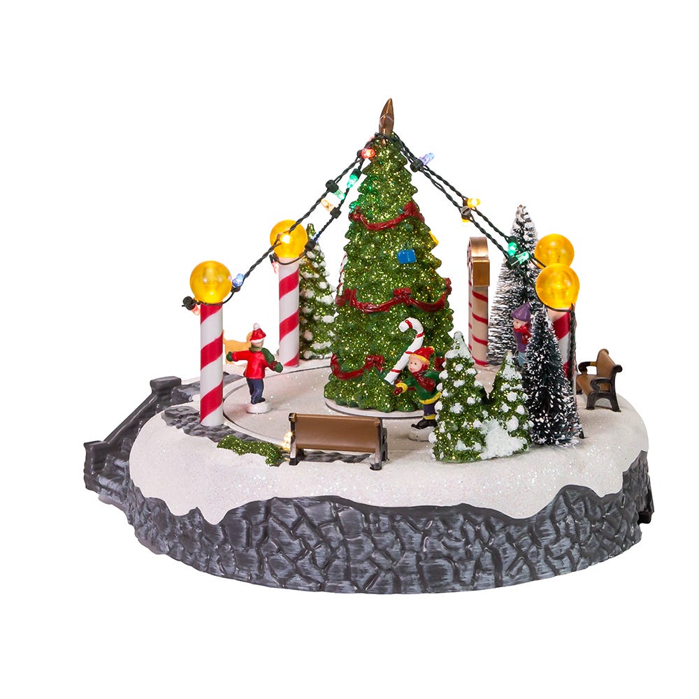 Kurt S. Adler Battery-Operated Musical LED Lighted Ice Rink With Trees Tabletop