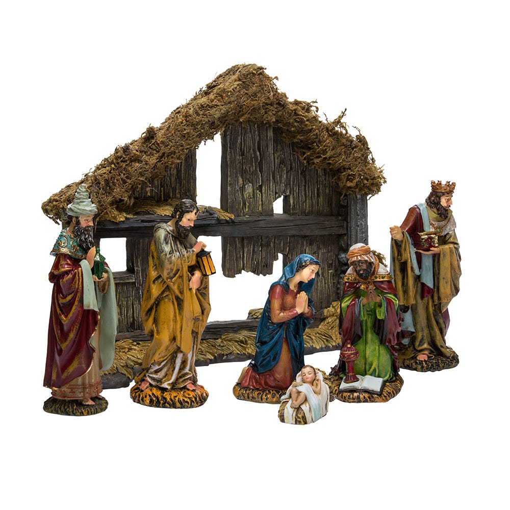 Kurt S. Adler Nativity Set With Stable, 7-Piece Set