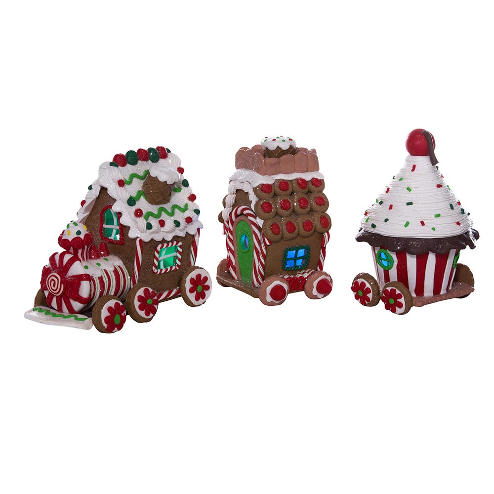 Kurt S. Adler 4.3“ Battery-Operated LED Claydough Gingerbread Train, 3 Piece Set