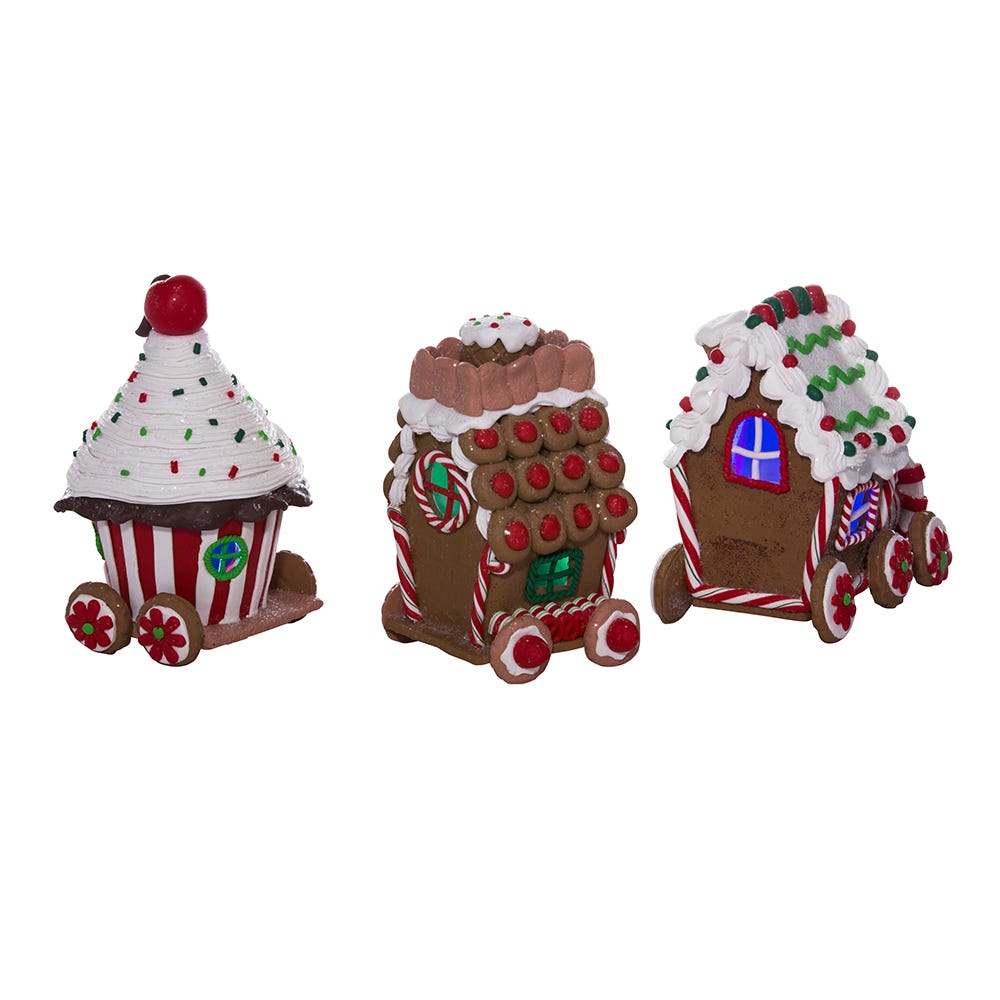 Kurt S. Adler 4.3“ Battery-Operated LED Claydough Gingerbread Train, 3 Piece Set