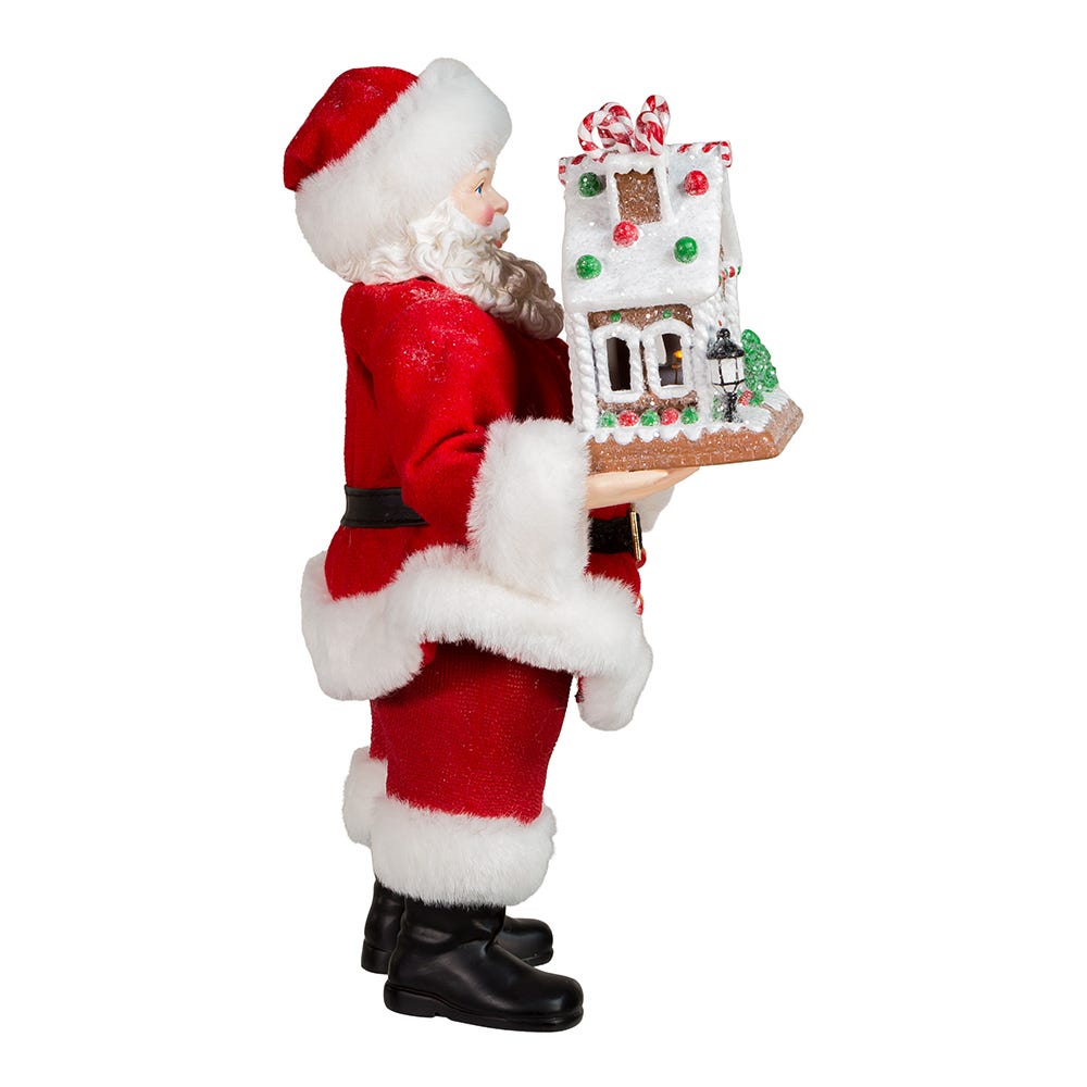 Kurt S. Adler 12“ Fabriché™ Battery-Operated Santa With Light-Up Gingerbread House