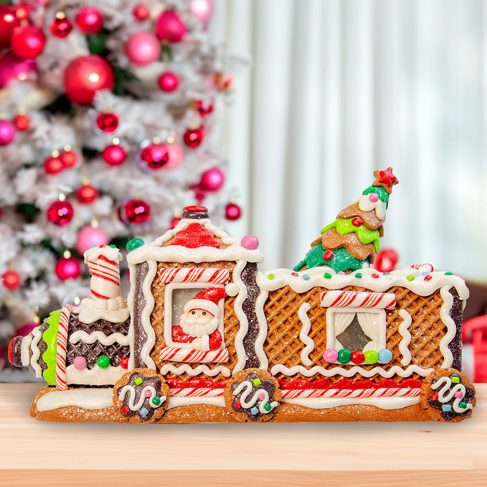 Kurt S. Adler 7“ Battery Operated LED Gingerbread Train With Tree Table Piece