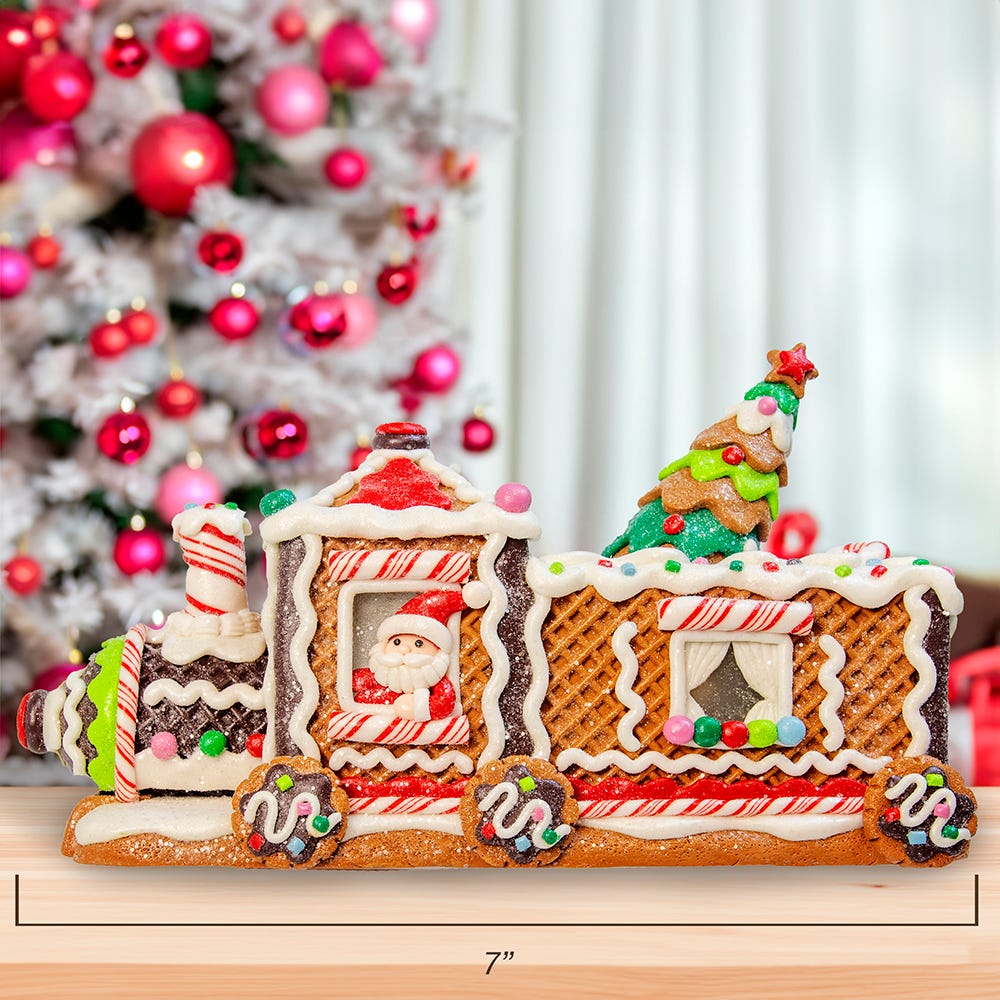Kurt S. Adler 7“ Battery Operated LED Gingerbread Train With Tree Table Piece