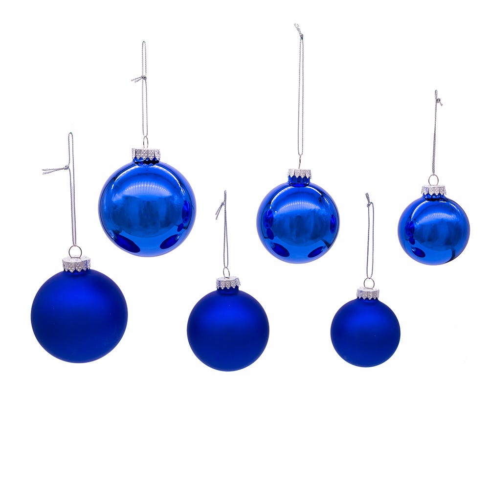 Kurt S. Adler 60MM - 80MM Glass Shiny and Matte Blue Mixed Ball Ornaments, 20-Piece Box