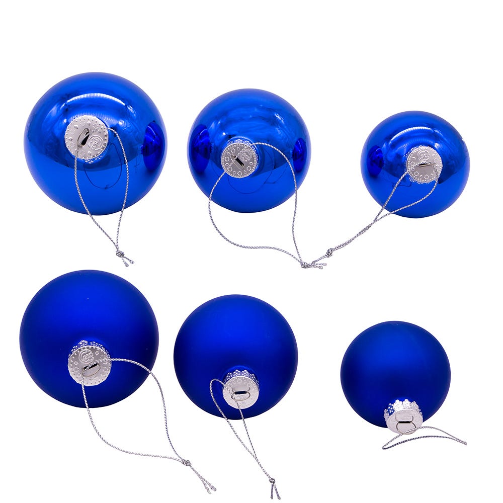 Kurt S. Adler 60MM - 80MM Glass Shiny and Matte Blue Mixed Ball Ornaments, 20-Piece Box