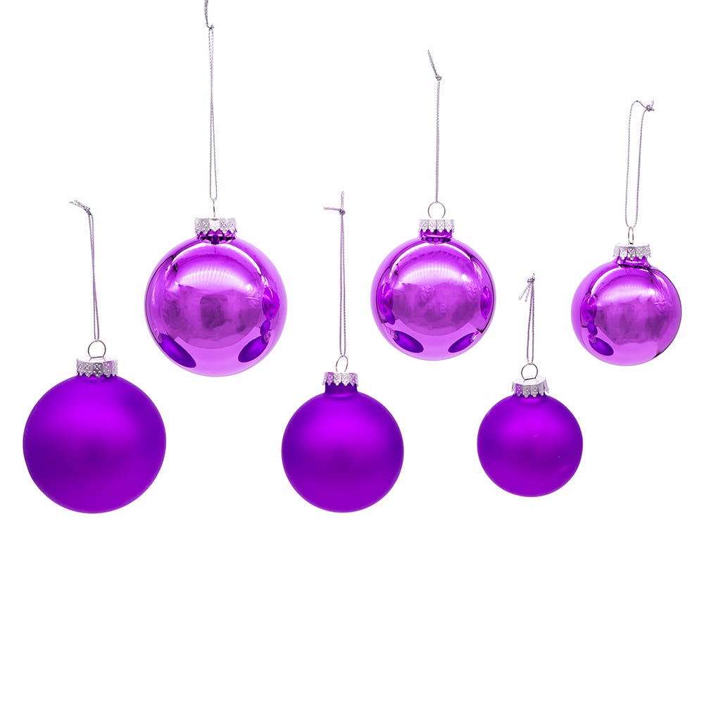 Kurt S. Adler 60MM - 80MM Glass Shiny and Matte Purple Mixed Ball Ornaments, 20-Piece Box