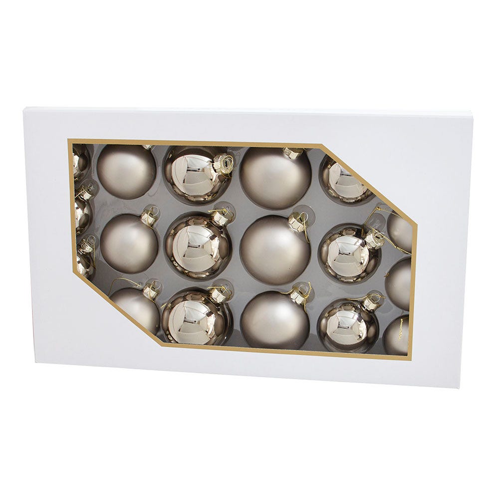 Kurt S. Adler 60MM - 80MM Glass Shiny and Matte Pewter Ball Ornaments, 20-Piece Box