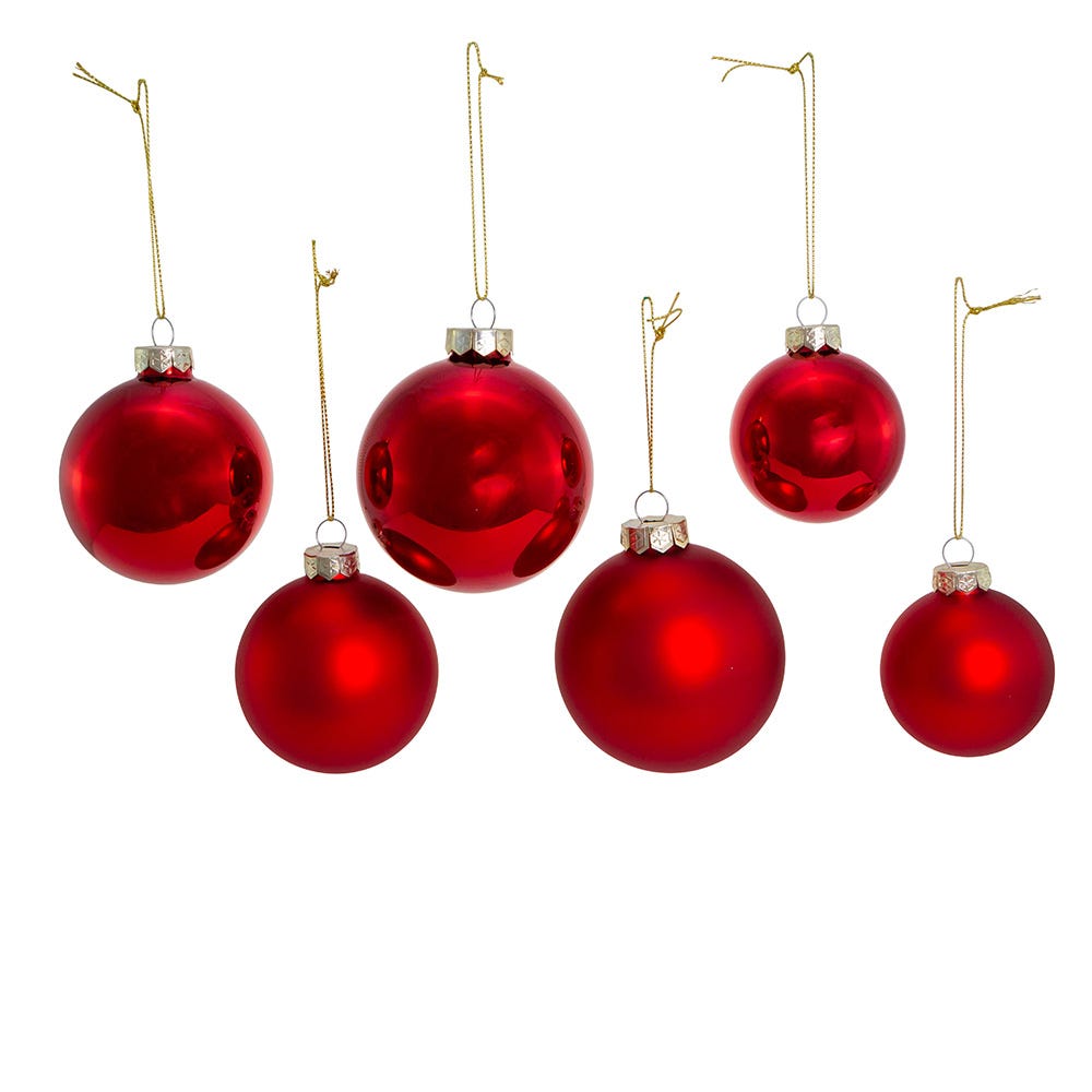 Kurt S. Adler 60MM 80MM Glass Shiny and Matte Red Ball Ornaments, 20-Piece Box