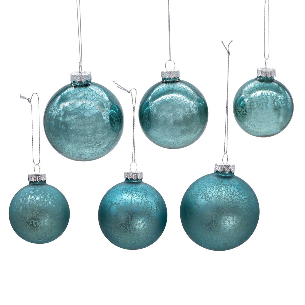 Kurt S. Adler 60MM-80MM Glass Shiny and Matte Teal Mercury Ball Ornaments, 20 Piece Box