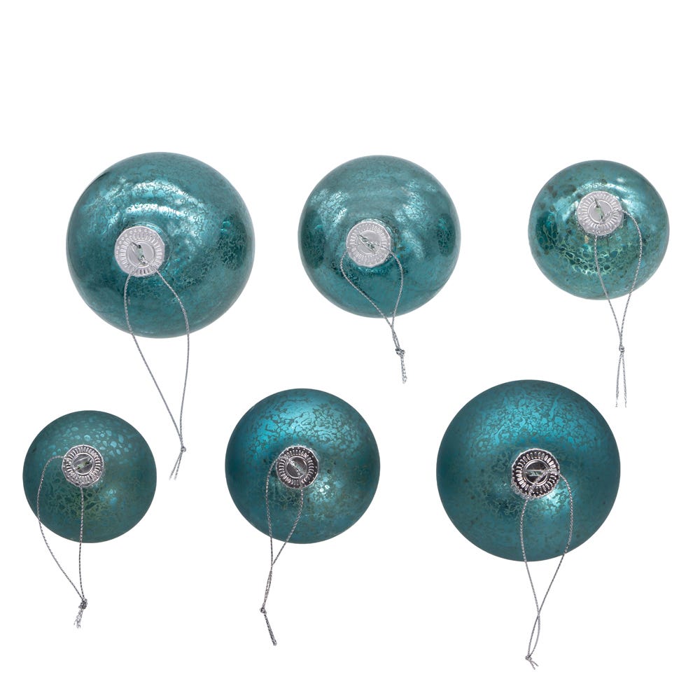 Kurt S. Adler 60MM-80MM Glass Shiny and Matte Teal Mercury Ball Ornaments, 20 Piece Box