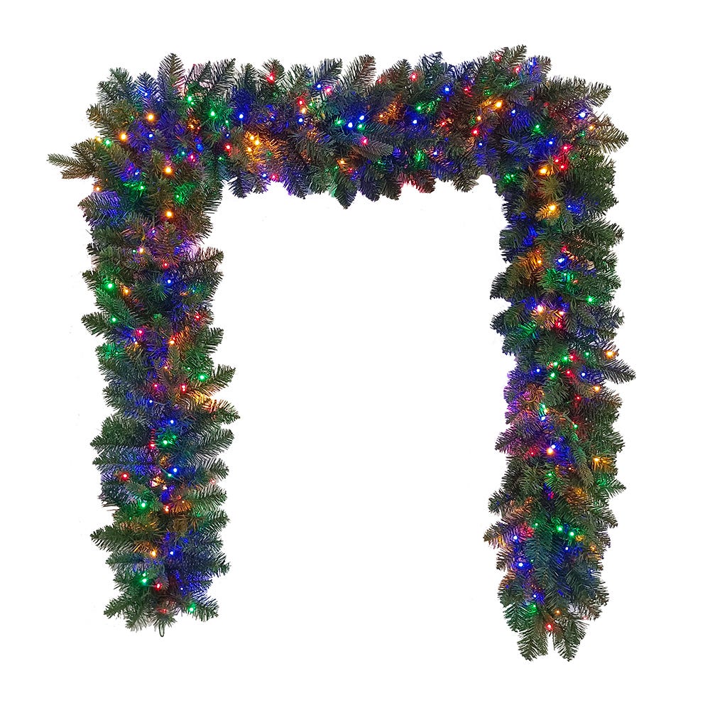 Kurt S. Adler 9' Pre-Lit Multicolored Cluster LED Noble Fir Garland