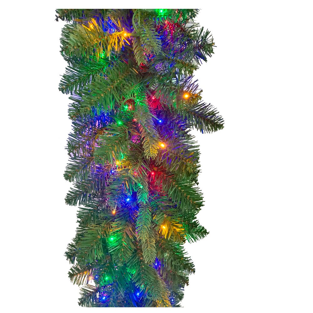 Kurt S. Adler 9' Pre-Lit Multicolored Cluster LED Noble Fir Garland